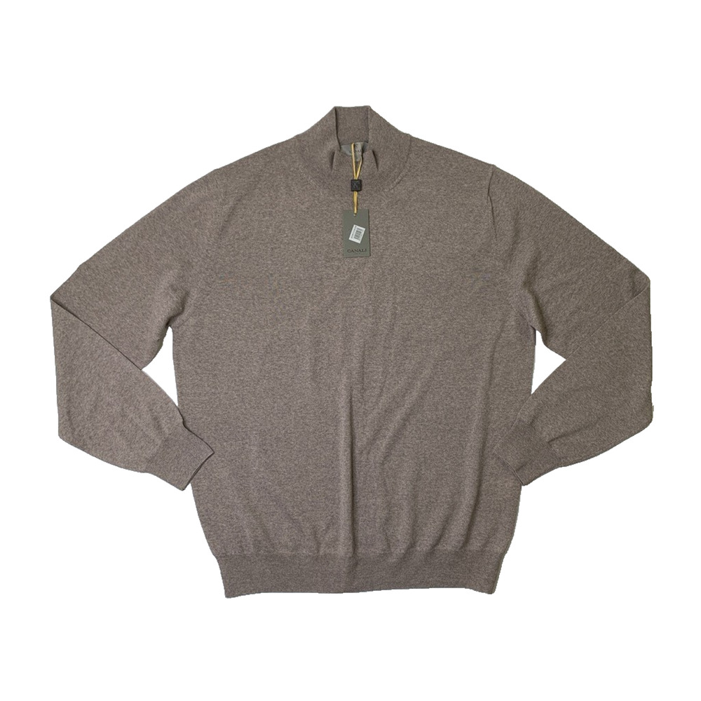 Canali Sweater Mens 56 (US 46) Beige Wool Knit Pullover Mock Neck Made In Italy